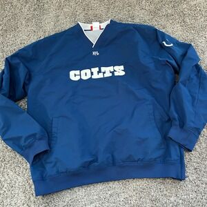 Vintage NFL Indianapolis Colts Pullover Windbreaker Jacket Mens‎  L Blue V Neck